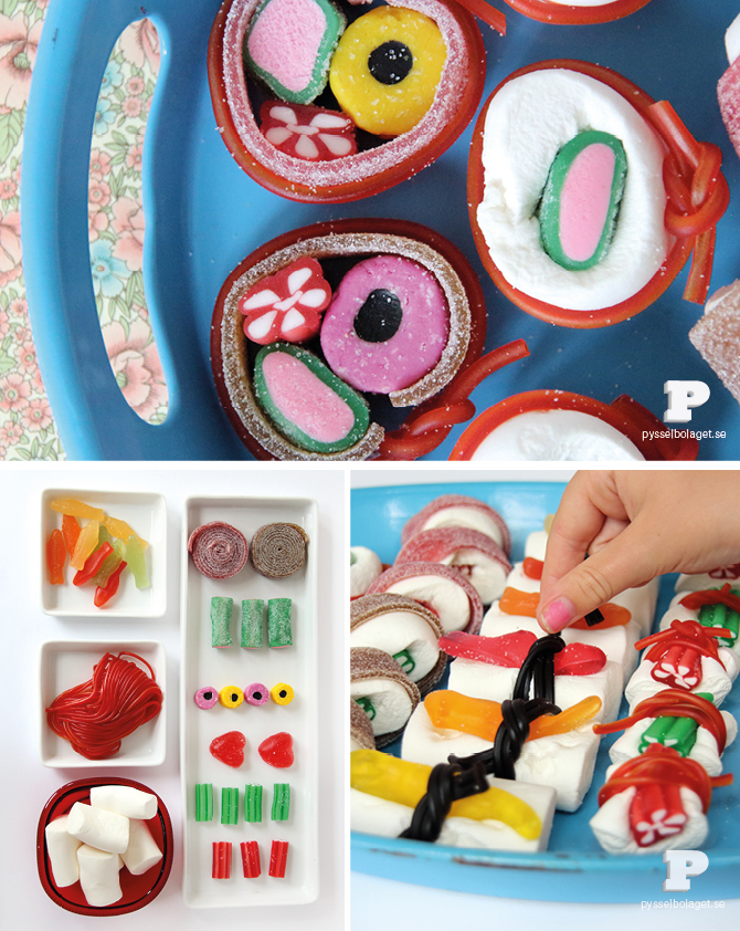 Candy Sushi: A tray of colorful candy shaped like sushi.