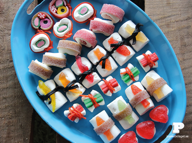 Candy Sushi: A tray of colorful candy shaped like sushi.